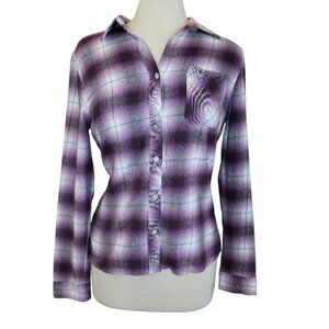 Women's Mountain Club Purple Plaid Button-Up Flannel Grunge Gorpcore Shirt - L